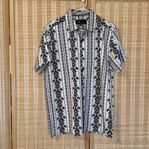 Baroque Gold Men's L Shirt Black White Button Up Geometric Party Office Street